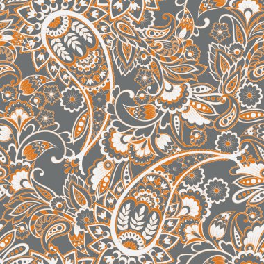 Paisley vektör seamless modeli. Fantastik çiçek yaprakları. Tekstil bohem Yazdır. Batik boyama. Vintage