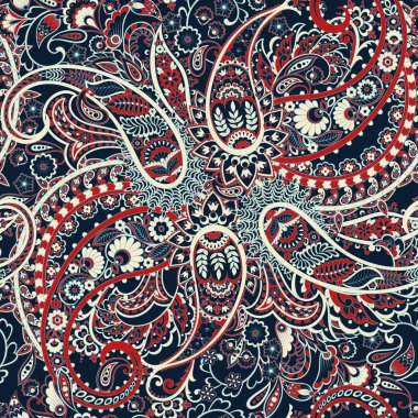 Geleneksel dikişsiz şal deseni. Hint çiçek süsü..