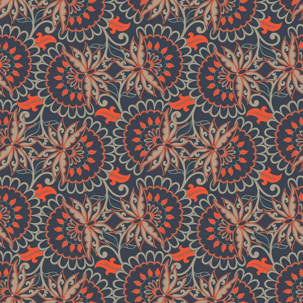 Nahtloses Muster Mit Ethnischen Blumen Vektor Floral Illustration Asiatischen Textilstil — Stockvektor