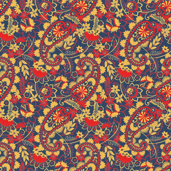 Patrón Sin Costura Vector Paisley Fantástica Flor Hojas Textil Estampado — Vector de stock
