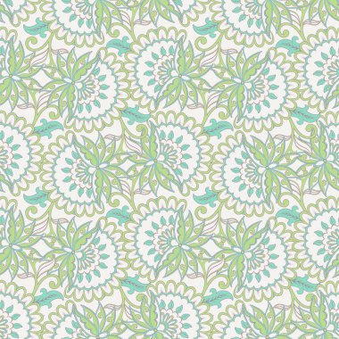 Etnik çiçeklerle kusursuz desen. Asya tekstil tarzında Vektör Çiçek İllüstrasyonu