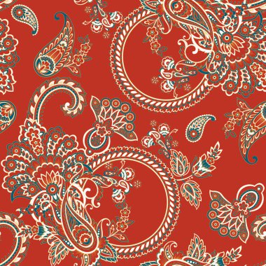 Paisley dikişsiz desen. Hint çiçek vektör süsü 