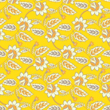 Etnik çiçeklerle kusursuz desen. Asya tekstil tarzında Vektör Çiçek İllüstrasyonu