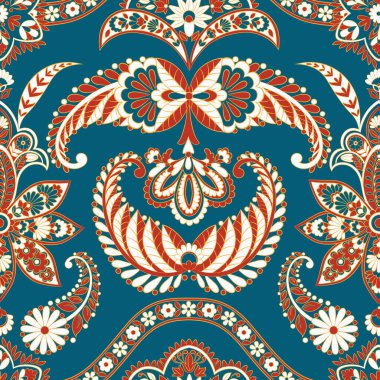 Paisley vektör seamless modeli. Fantastik çiçek yaprakları. Tekstil bohem Yazdır. Batik boyama. Vintage