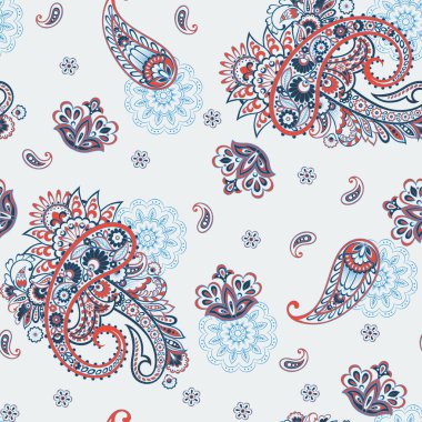 Hint tarzı çiçeklerle Paisley seamless modeli. 