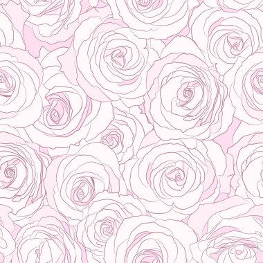 Kusursuz desenli güller, vektör çiçekli çizimler. Doğa arkaplanı