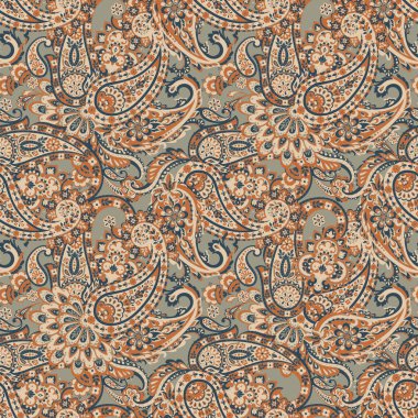 Paisley vektör seamless modeli. Fantastik çiçek yaprakları. Tekstil bohem Yazdır. Batik boyama. Vintage