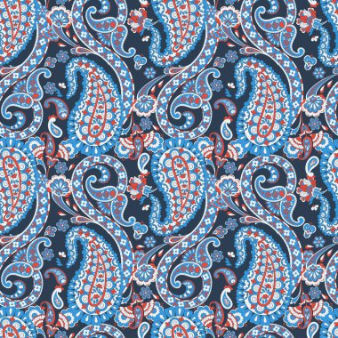 Paisley vektör kusursuz desen. Muhteşem çiçek, yapraklar. Batik tarzı resim. Eski arkaplan