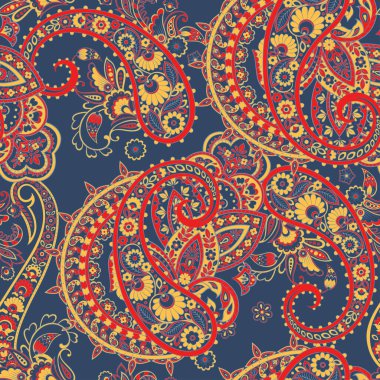 Paisley vektör kusursuz desen. Muhteşem çiçek, yapraklar. Batik tarzı resim.