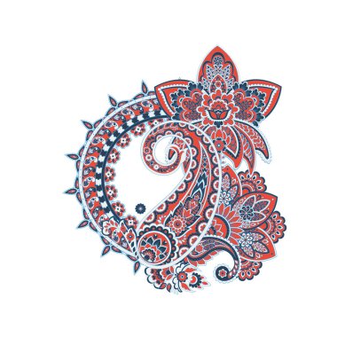 Paisley Floarl yalıtılmış desen. Batik biçiminde vektör illüstrasyonu