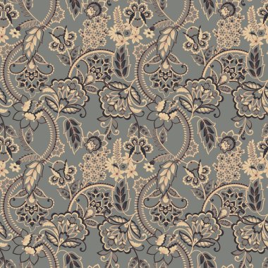 Etnik çiçekler kusursuz vektör deseni. Çiçek mahsulü arka plan