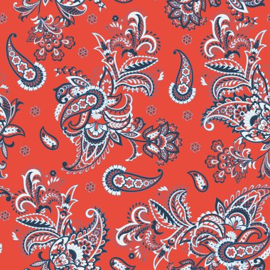 Geleneksel dikişsiz şal deseni. Hint çiçek süsü.