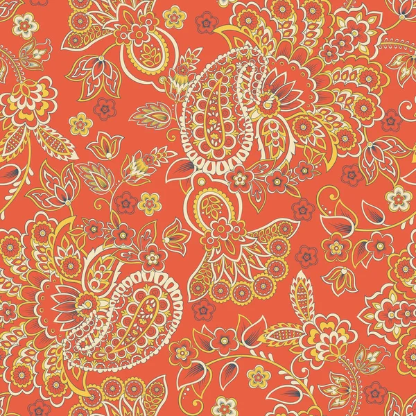 Векторный Рисунок Пейсли Бесшовный Фантастический Цветок Листья Текстильная Богемная Печать — стоковый вектор