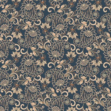 Geleneksel dikişsiz şal deseni. Hint çiçek süsü..