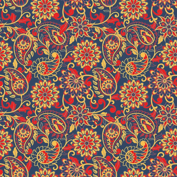 Florales Nahtloses Muster Mit Paisley Ornament — Stockvektor