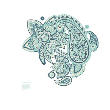 Paisley izole edilmiş. Tasarım için izole edilmiş desenli kart. Paisley vektör deseni. Nakış işlemeli çiçek vektörü dikişsiz desen.