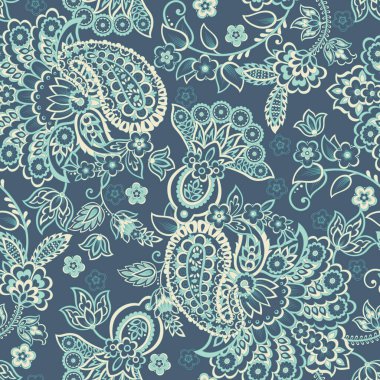 Paisley vektör seamless modeli. Fantastik çiçek yaprakları. Tekstil bohem Yazdır. Batik boyama. Vintage