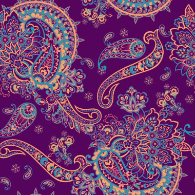 Hint tarzı çiçeklerle Paisley seamless modeli. 