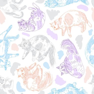 Şirin kediler pürüzsüz desen. evcil hayvan vektörü arka planı