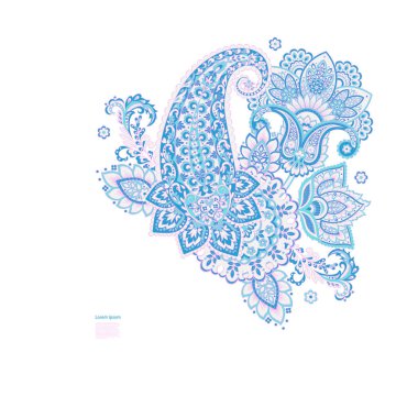 Paisley izole edilmiş. Tasarım için izole edilmiş desenli kart. Paisley vektör deseni. Nakış işlemeli çiçek vektörü dikişsiz desen