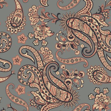 Paisley vektör seamless modeli. Fantastik çiçek yaprakları. Tekstil bohem Yazdır. Batik boyama. Vintage