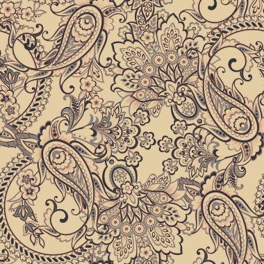 Şal desenli, desensiz bir süs. Çiçek dekoru süsleyin. Vektör illüstrasyonu