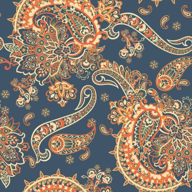 Hint tarzı çiçeklerle Paisley seamless modeli. 