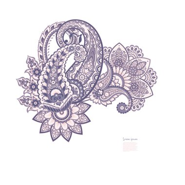 Paisley vektör izole desen. Damask biçimi Vintage illüstrasyonu