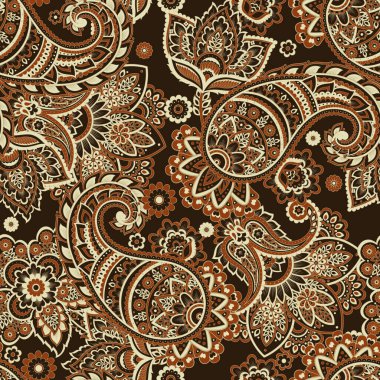 Çiçek desenli, dikişsiz vektör deseni. Batik biçiminde vintage arkaplan