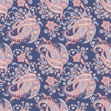 Şal desenli ve etnik çiçekli kusursuz vektör deseni. Çiçek mahsulü arka plan