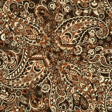 Kumaş tasarımı için Damask Paisley kusursuz vektör deseni.