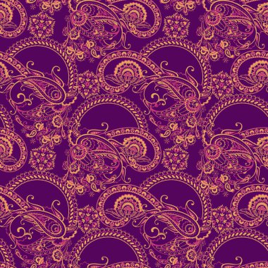 Paisley vektör kusursuz desen. Muhteşem çiçek, yapraklar. Batik tarzı resim. Eski arkaplan