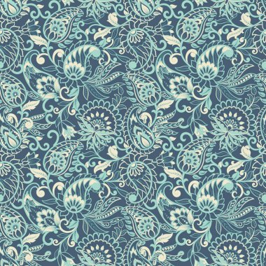 Paisley Süslü, pürüzsüz desen. kalamkari vektör kumaş arkaplanı
