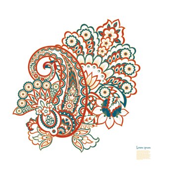 Paisley vektör izole desen. Damask biçimi Vintage illüstrasyonu