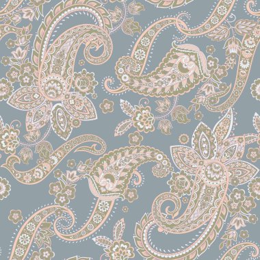 Paisley vektör kusursuz desen. Muhteşem çiçek, yapraklar. Batik tarzı resim. Eski arkaplan