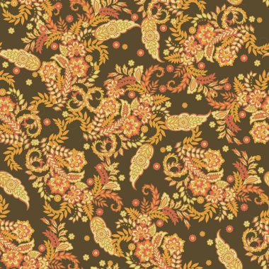 Paisley vektör seamless modeli. Fantastik çiçek yaprakları. Tekstil bohem Yazdır. Batik boyama. Vintage
