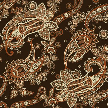 Kumaş tasarımı için Damask Paisley kusursuz vektör deseni.