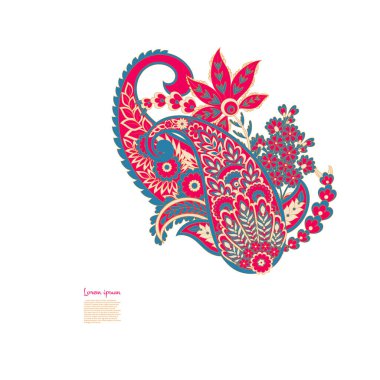 Paisley vektör izole desen. Batik stilinde klasik çiçek illüstrasyonu