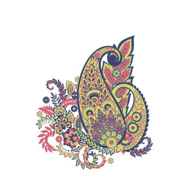 Paisley izole edilmiş. Tasarım için izole edilmiş desenli kart. Çiçek vektör deseni. Nakış işleme çiçek vektör deseni. 