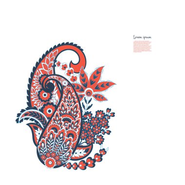 Paisley vektör izole desen. Batik stilinde klasik çiçek illüstrasyonu