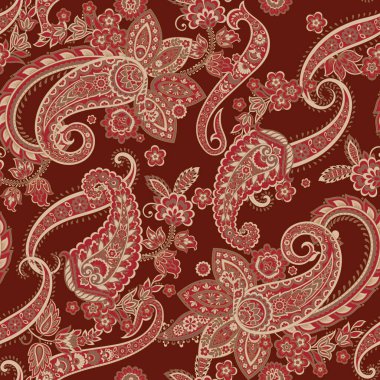 Paisley vektör kusursuz desen. Muhteşem çiçek, yapraklar. Batik tarzı resim. Eski arkaplan