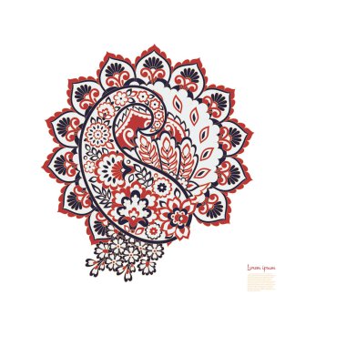 Paisley vektör izole desen. Batik stilinde klasik çiçek illüstrasyonu