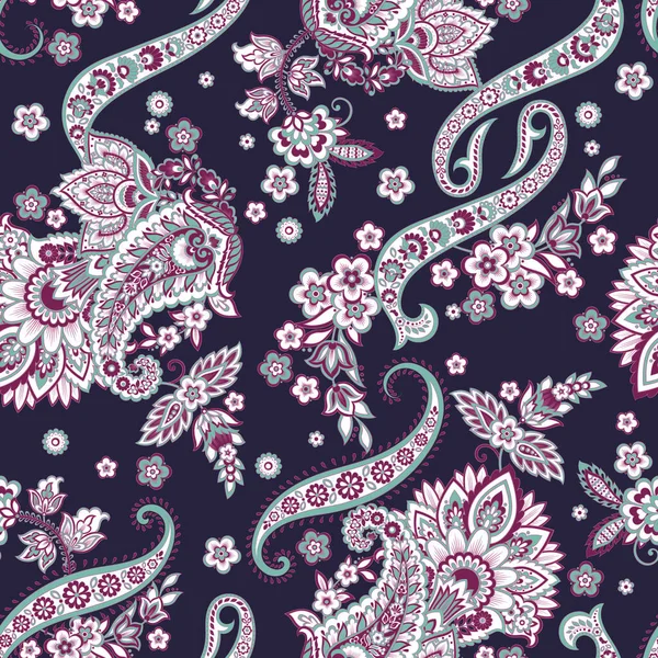 Şal desenli ve etnik çiçekli kusursuz vektör deseni. Çiçek mahsulü arka plan