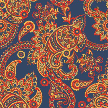 Paisley vektör seamless modeli. Fantastik çiçek yaprakları. Tekstil bohem Yazdır. Batik boyama. Vintage