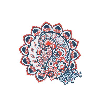 Paisley vektör izole desen. Batik stilinde klasik çiçek illüstrasyonu