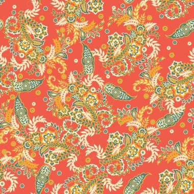 Paisley vektör seamless modeli. Fantastik çiçek yaprakları. Tekstil bohem Yazdır. Batik boyama. Vintage