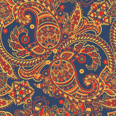 Paisley Süslü, pürüzsüz desen. kalamkari vektör kumaş arkaplanı