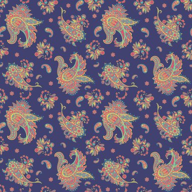 Paisley vektör kusursuz desen. Muhteşem çiçek, yapraklar. Batik tarzı resim. Eski arkaplan