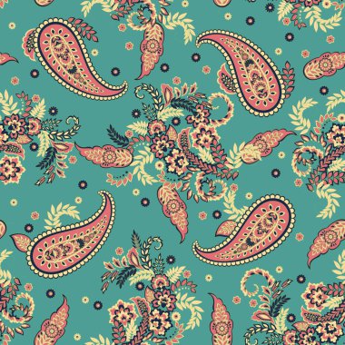 Şalsız desenli. Damask renkli vektör tekstil arkaplanı