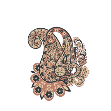 Paisley vektör izole desen. Damask biçimi Vintage illüstrasyonu